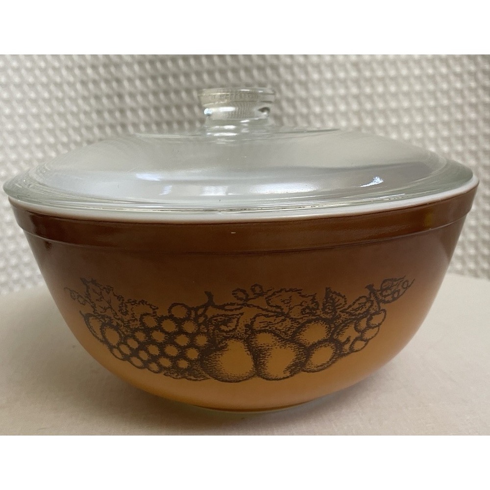 Pyrex Corning Old Orchard Harvest Bowl With Lid For Baking Microwave 2.5 Qt